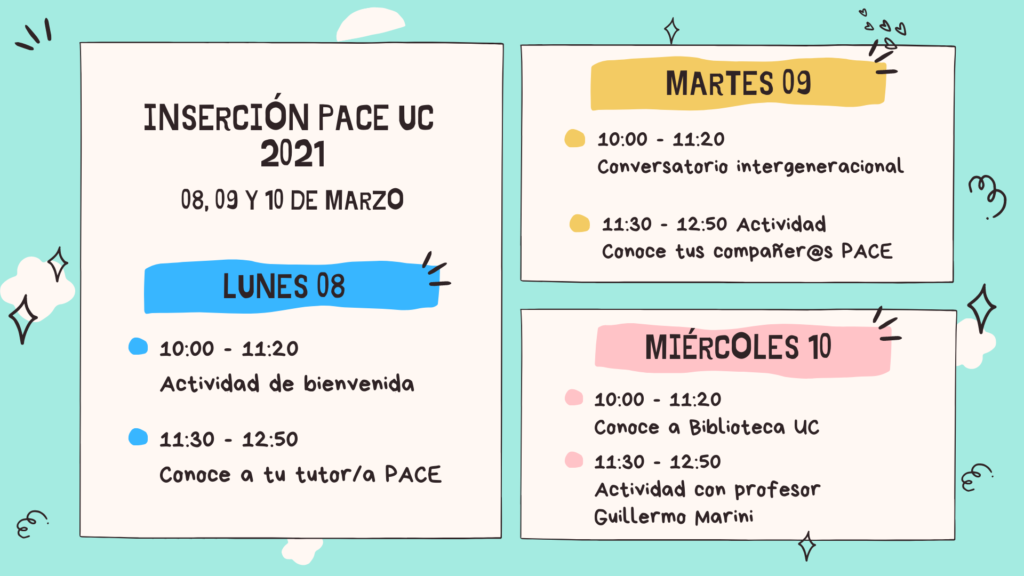Imagen con las actividades que se realizaron previas al ingreso a clases en la inserción. Puedes conocer estas actividades en la nota donde se encuentra esta imagen.