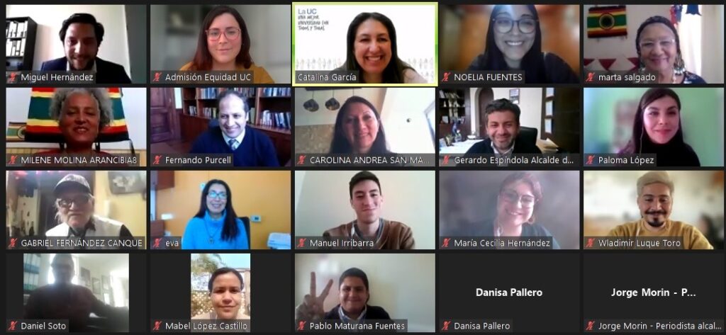 Autoridades y funcionarios de la Universidad Católica, Municipalidad de Arica y la Mesa del Pueblo Afrodescendiente Chileno, reunidas en instancia virtual.