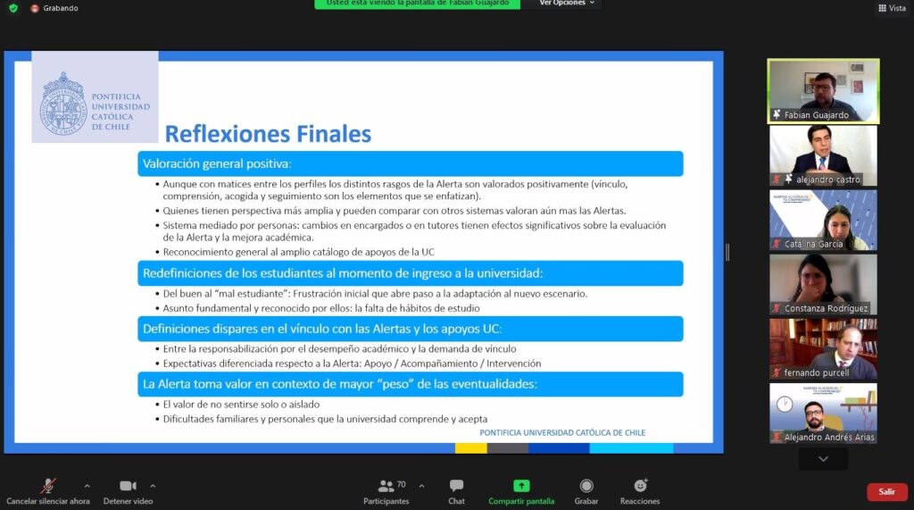 A inicio de octubre, se realizó una reunión para reflexionar sobre los resultados del proceso de Alertas Académicas. Instancia en la cual asistieron más de 70 personas que forman parte de la Comunidad UC.
