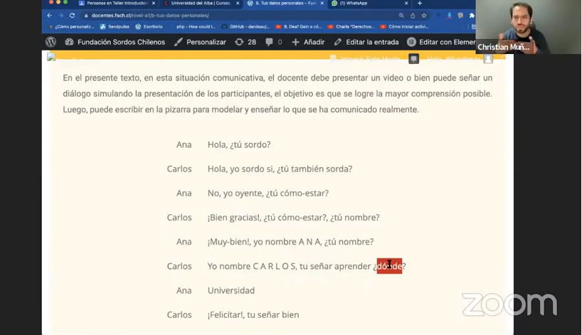Imagen Zoom. Taller Lengua de Señas. Profesor exponiendo.