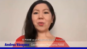 Imagen de Andrea Vásquez, coordinadora de PIANE, presentando apoyos.